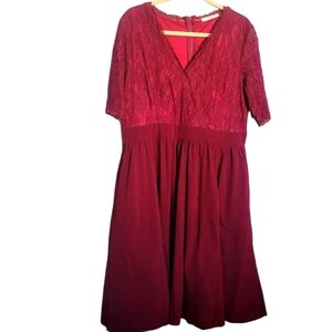 Deep Red/Maroon V neck midi length dress sz 18